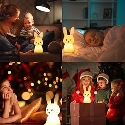 Cute Bunny Night Light for Kids Room, Portable Silicone Animal Toddler Night Lights Kawaii Room Decor Squishy Nursery Lamp ,Color Changing Tap Control Thumbnail