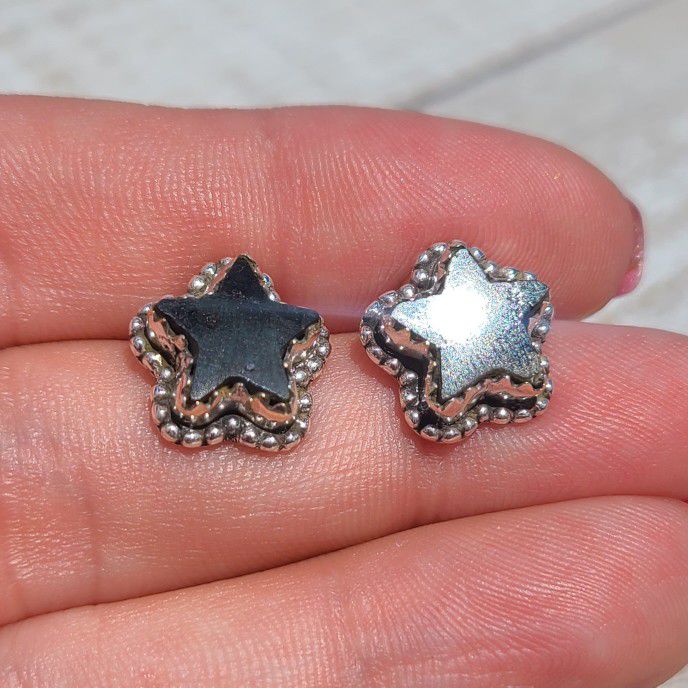 Star - Larvikite Black Moonstone 925 Stud Earrings