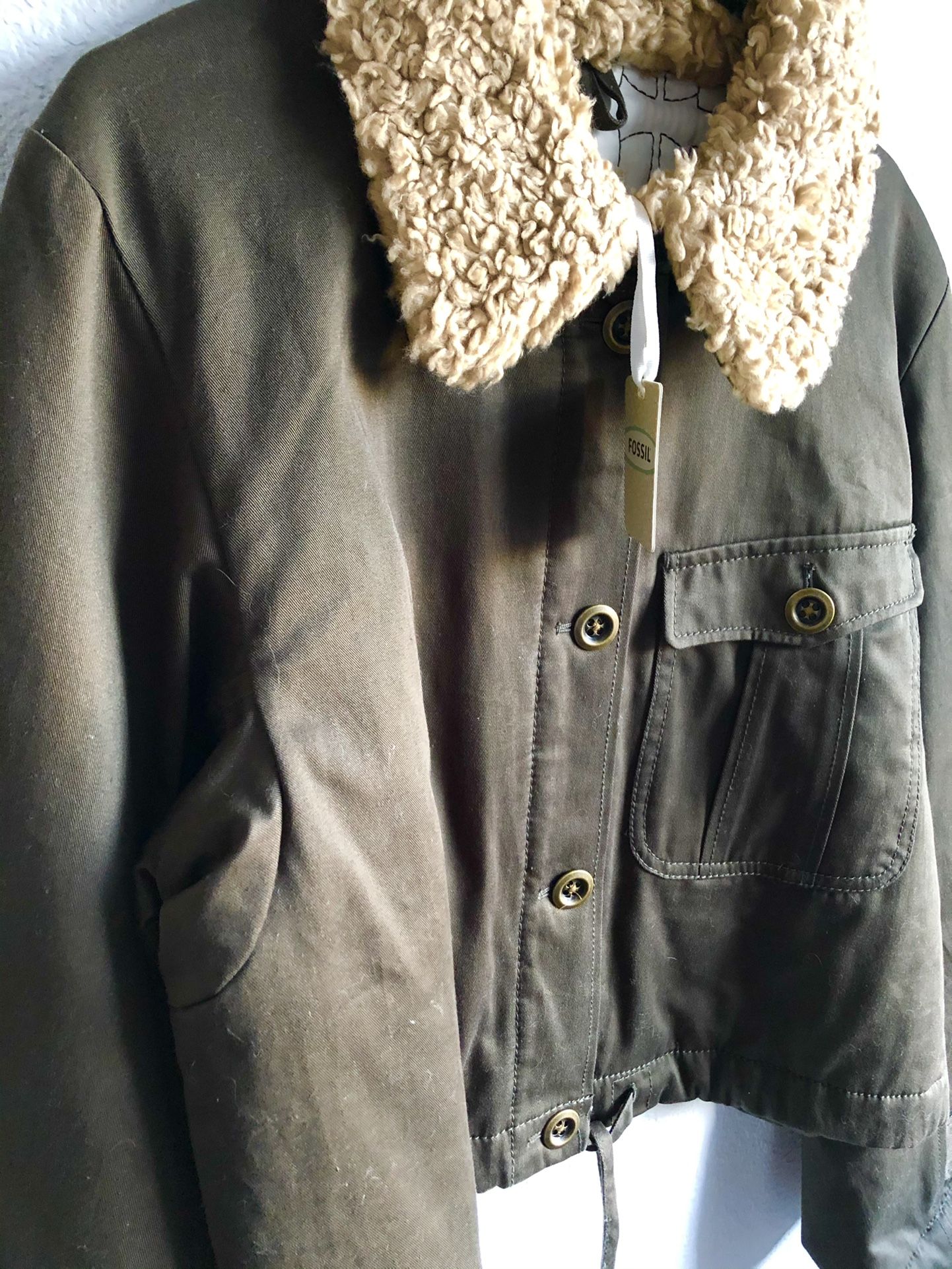 New Fossil Bomber Jacket Army Green Women Medium