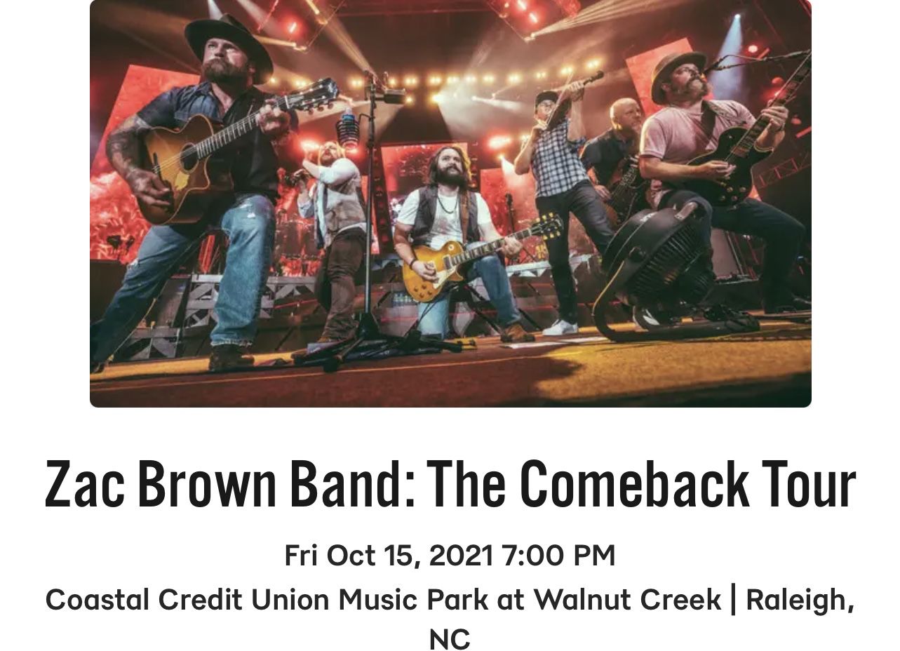 Two General Admission Zac Brown Band Oct 15th 7pm
