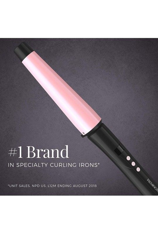 Remington CI9538 Pro 1"-1.5" Pearl Ceramic Conical Curling Wand, Digital Controls + 10 Heat Settings, Black/Pink