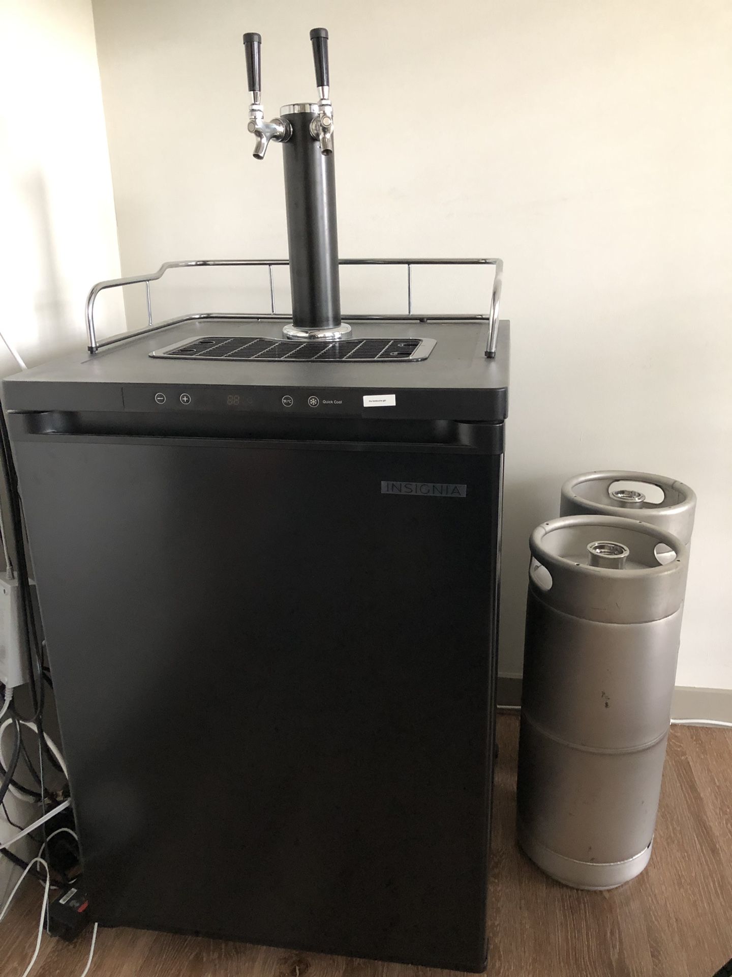 Likenew Insignia 5.6 Cu. Ft. Dual Tap Beverage Cooler & Kegerator for