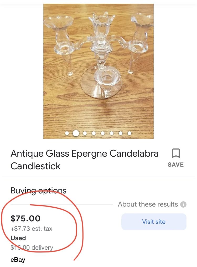 Epergne Candelabra Vase Glass Vintage Complete