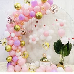 Pink Rose Gold Balloon Garland Arch Kit 119Pcs , Pink Confetti Balloons and 12 Inch Metal Gold Balloon Arch Suit are Suitable for Baby Shower Party Bi Thumbnail