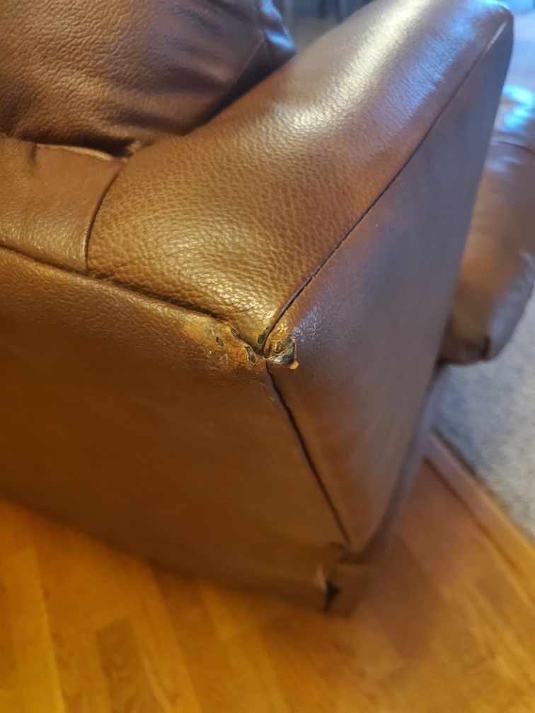 Brown Leather Recliner Loveseat With Wear And Tear, See Pictures