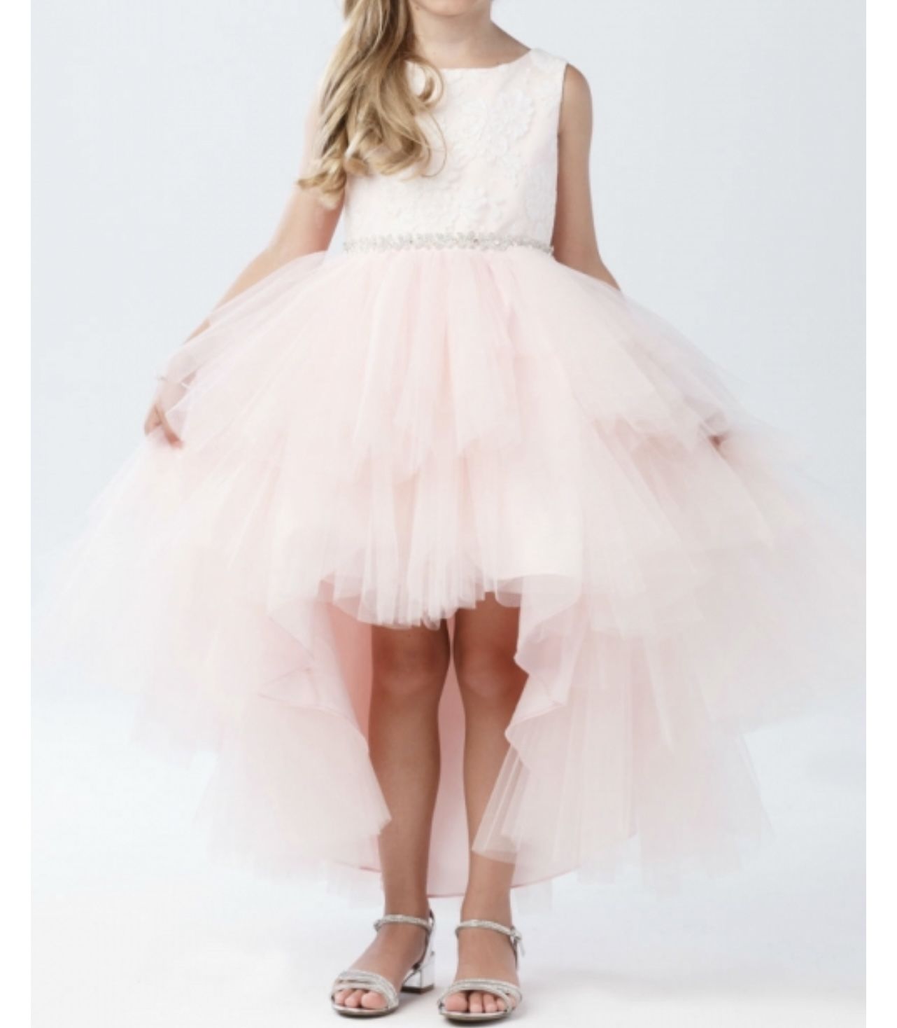 Girls Dress Style 5722 - Satin and Tulle High-Low Dress in Blush