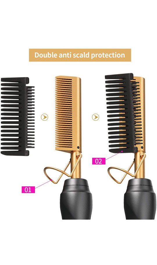 Hot Comb Hair Straightener Heat Pressing Combs - Ceramic Electric Hair Straightening Comb , Curling Iron for Natural Black Hair Beard Wigs 