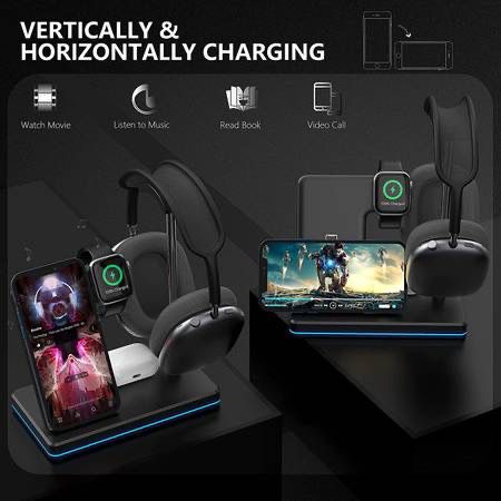  condition: new [Updated 2022 Version] 4 in 1 Headphone Stand Headset Holder with Wireless Charger, 2 Type USB C Port, Fast Wi