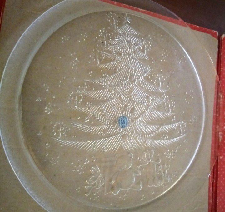 Vintage Glass Christmas Platters by Saint-Gobain with Original Boxes - Duralex Toughened Glassware