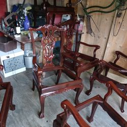 6- Refinished Antique Cherry Oak Dining Chairs. Needs Cushion Seats. Thumbnail