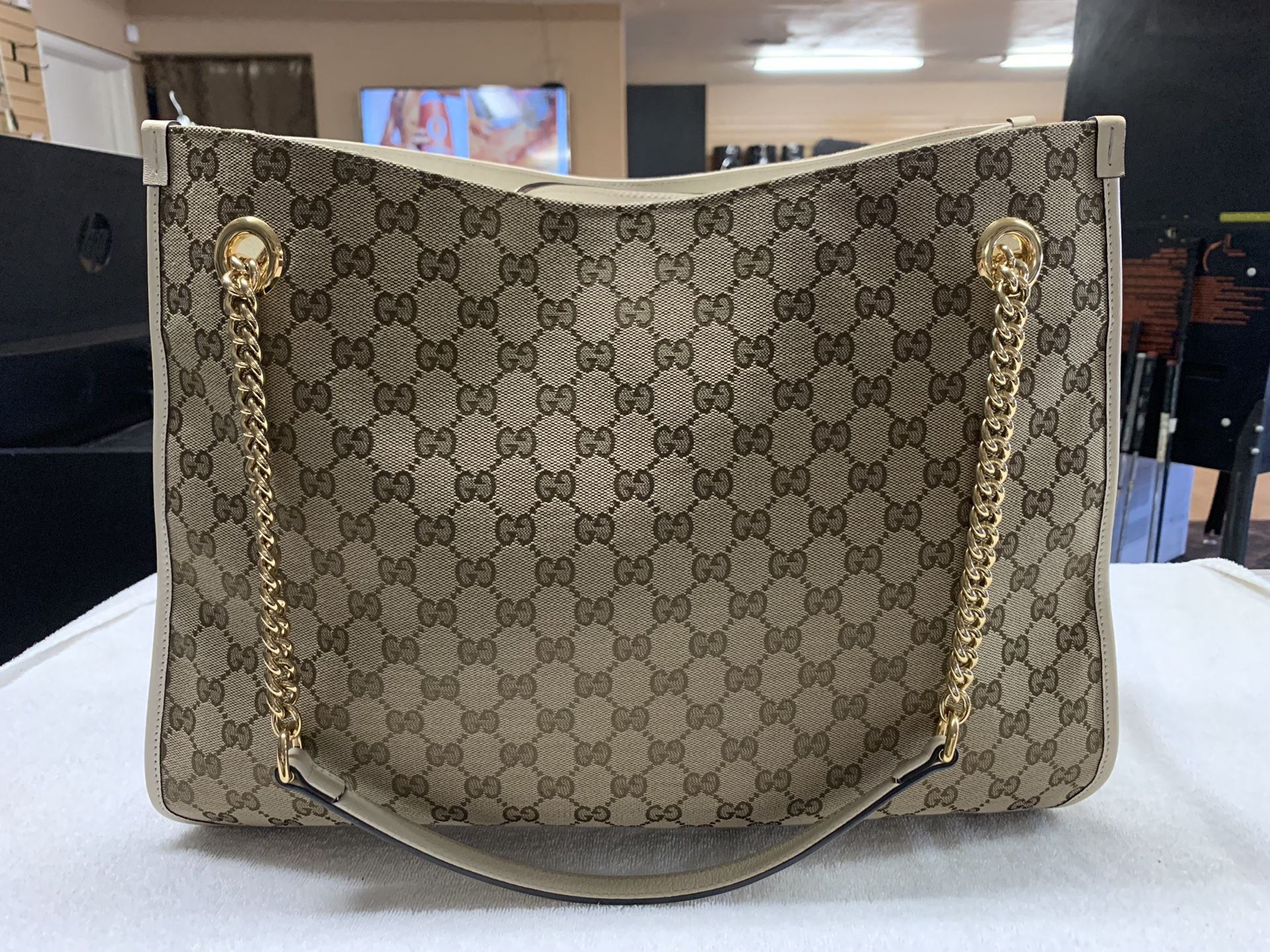 Gucci White GG Tote 1955 Horsebit