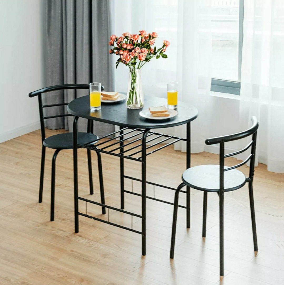 3 pcs Home Kitchen Bistro Pub Dining Table 2 Chairs Set Compact social