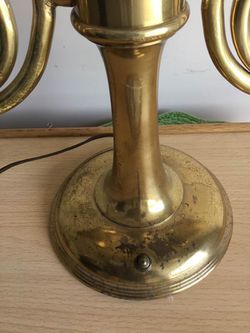 Bugle Lamp & Pair Of Brass Bugle Candlesticks Stately Traditional Decor Vintage  Thumbnail