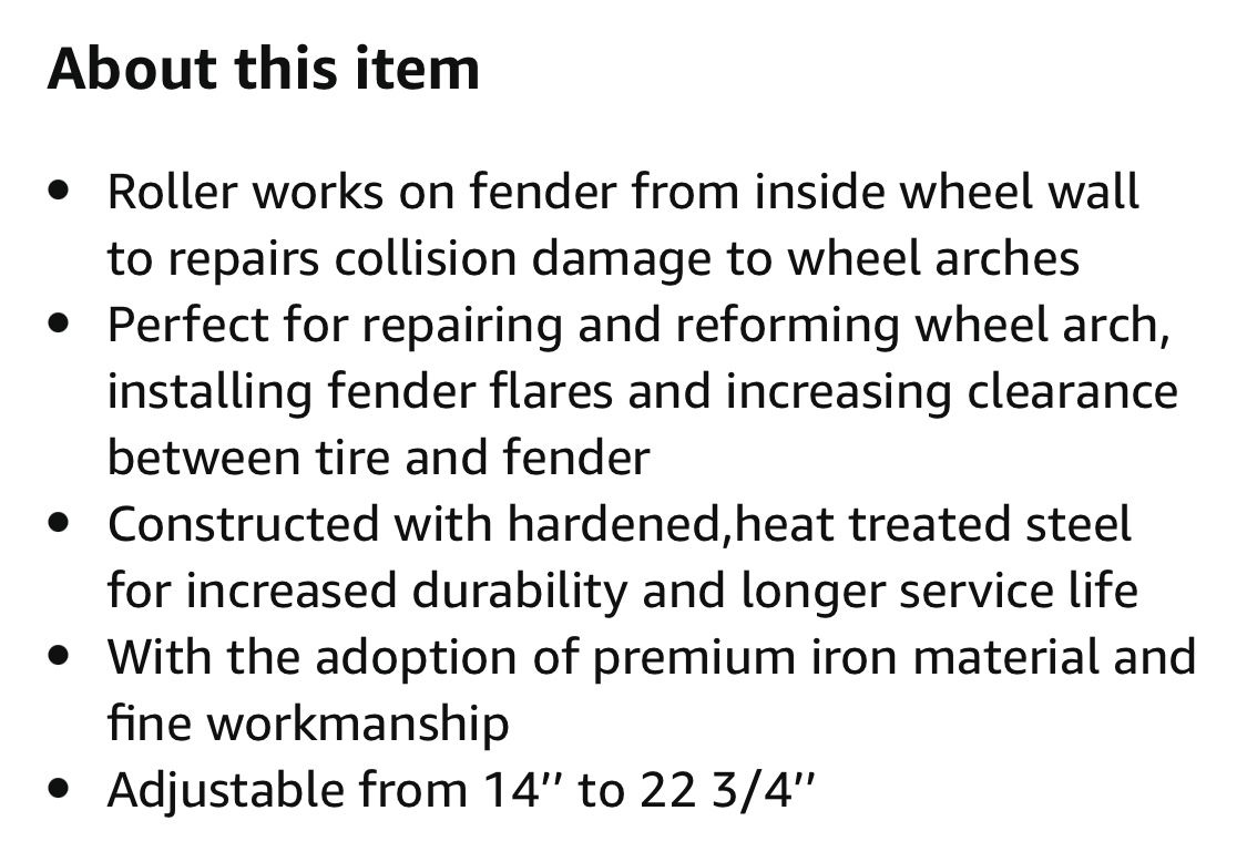 Fender Roller Tool Reforming Extending Auto Body Wheel Arch Roller Lip Flaring - Brand New In The Box