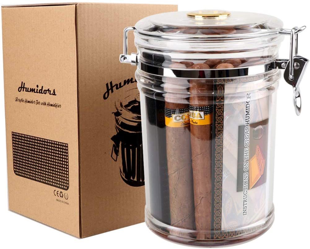 Acrylic Humidor Jar with Humidifier and Hygrometer (Clear)
