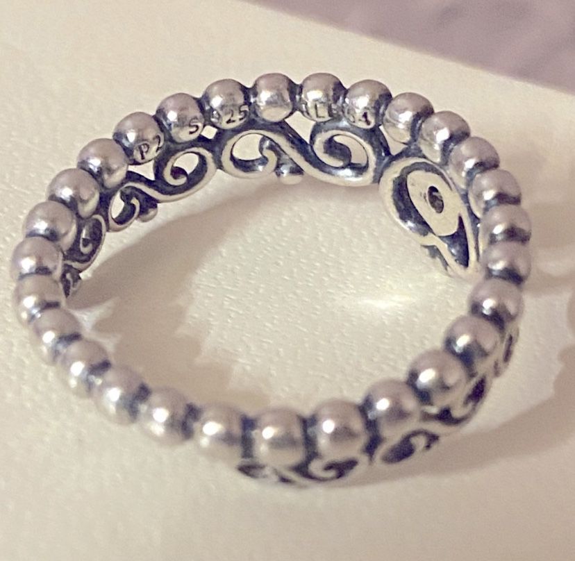 Authentic Pandora Sterling Silver Princess Tiara Crown Ring Sz 6.5