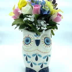 Ceramic Owl Vase With Faux Flower Arrangement  Thumbnail