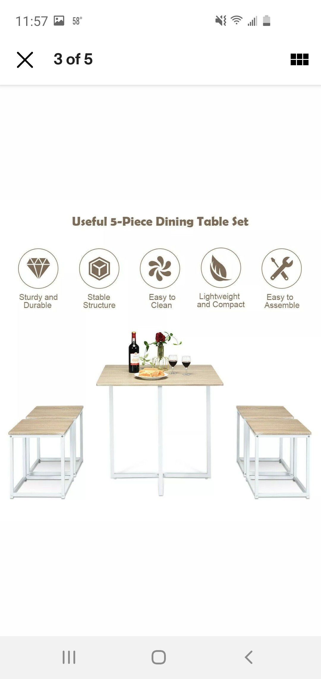 5 pcs Dining Table And Chairs Set Compact Space Bar Social family dinners