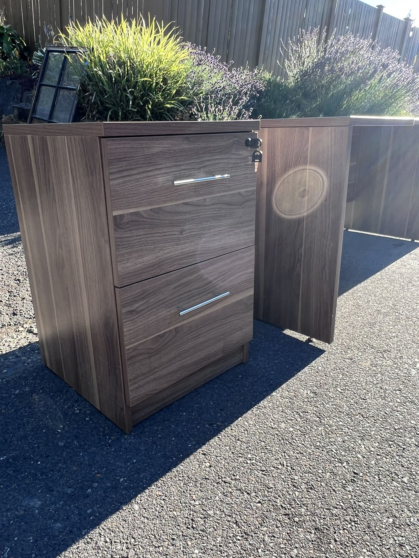 Desk with small file cabinet