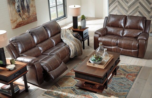 ~Rackingburg Mahogany Manual Reclining Living Room Set~FINANCING AVAILABLE~Located in High Point~Message For More Info~