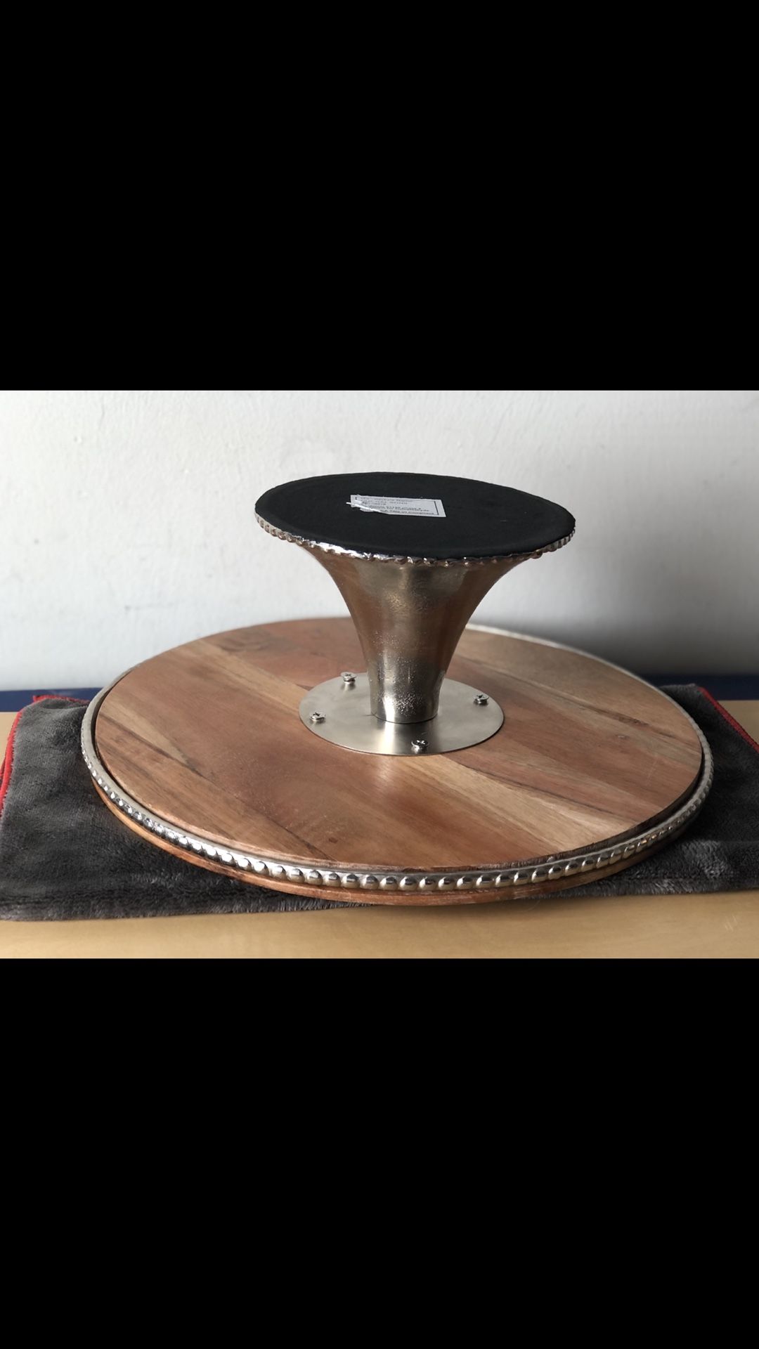 BEADED WOOD PEDESTAL TRAY BY MUD PIE