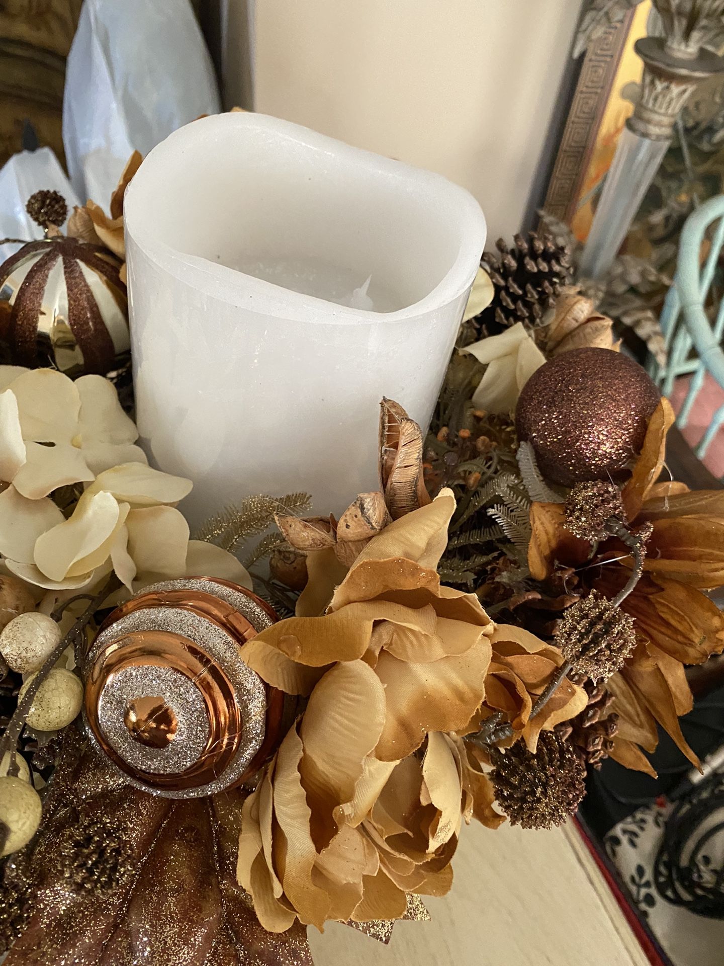 Fall centerpiece with Led Candle In Center
