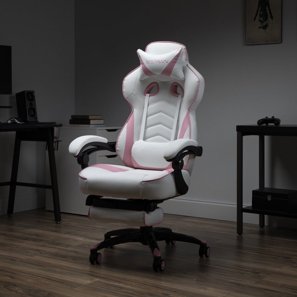 110 Racing Style Gaming Chair, Reclining Ergonomic Leather Chair with Footrest, in Pink (RSP-110-PNK)