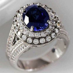 Silver Plated Royal Blue CZ Wedding/Engagement Ring for Women, K973
 
   Thumbnail