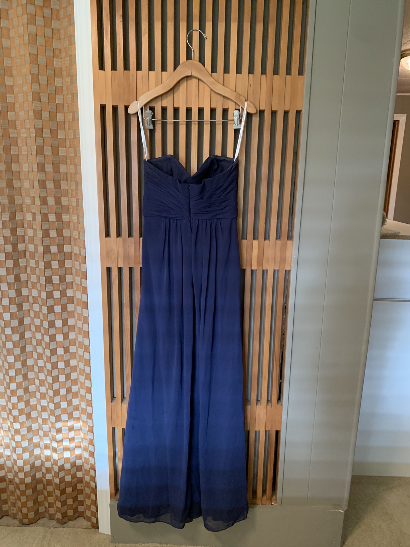 Floor-length, Strapless Navy Blue Bridesmaids Gown