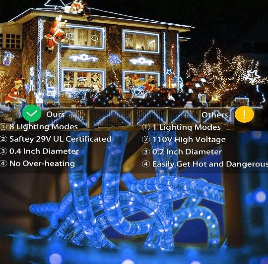 Rope Lights 99ft 720 LED 8 Modes Twinkle Durable Flexible Lights with Timer & Memory for Xmas Decor Patio Pool Bedroom Landscape Lighting