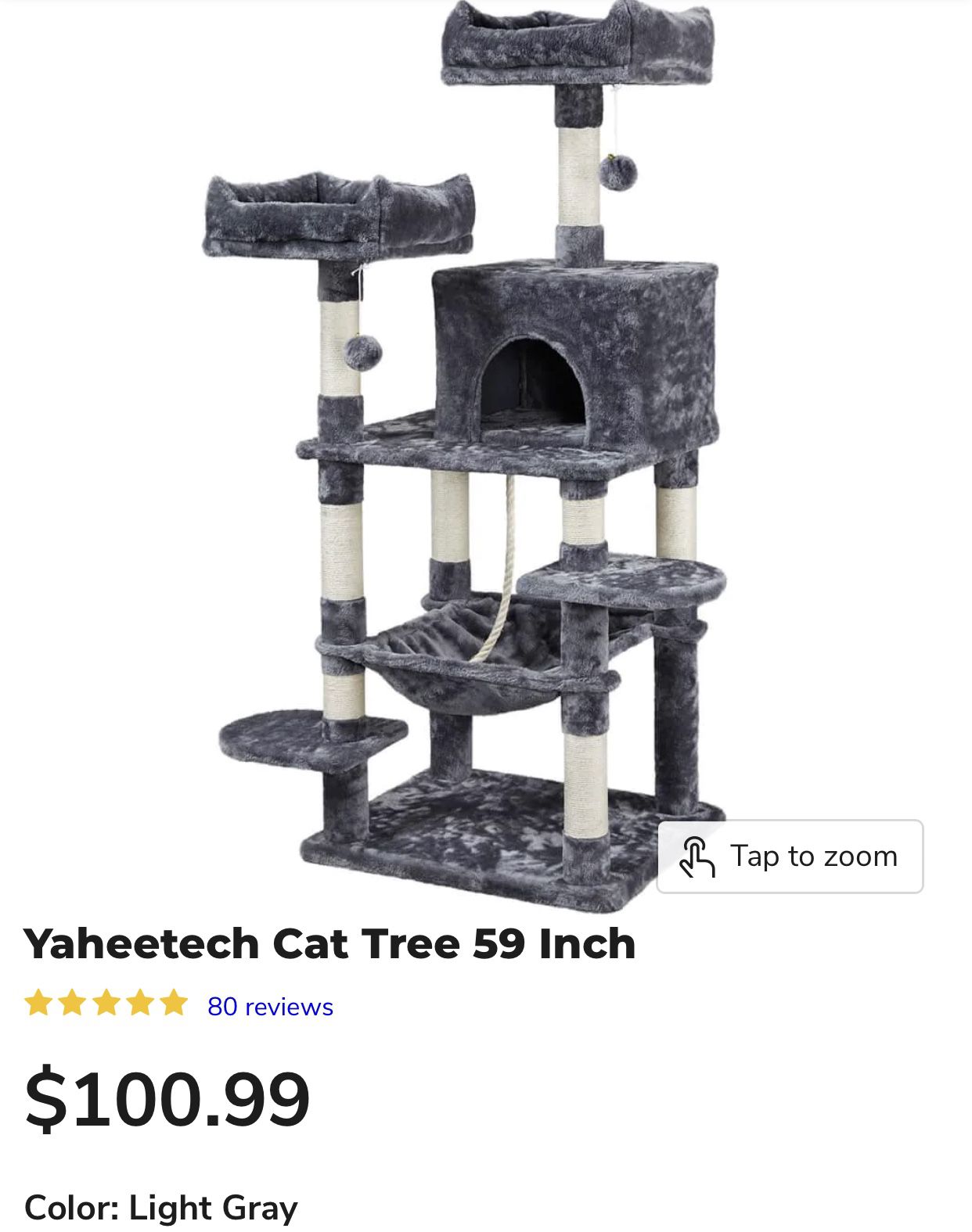 Cat Tree Tower 59 Inch Light Gray Yaheetech