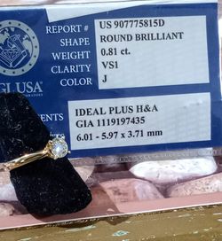 14k Genuine .81 "IDEAL PLUS "CUT ROUND DIAMOND ENGAGEMENT RING Thumbnail