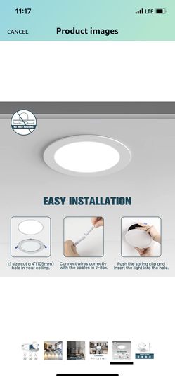 4 Inch 5CCT Ultra Thin LED Recessed Ceiling Light w/Junction Box, 2700K-5000K Selectable, 9W Eqv 80W 800LM High Brightness Dimmable Can-Killer Downlig Thumbnail