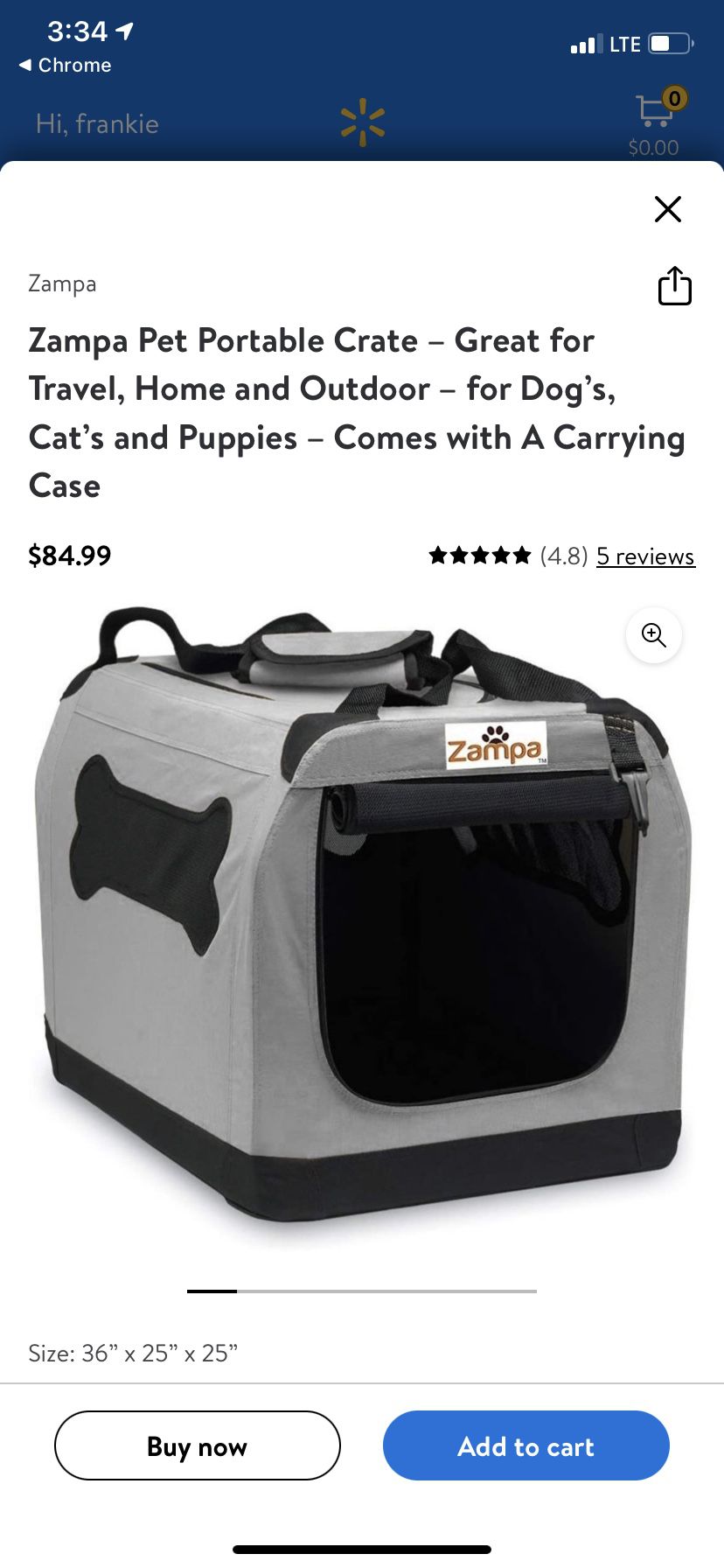 Zampa Soft collapsible pet carrier W/bag