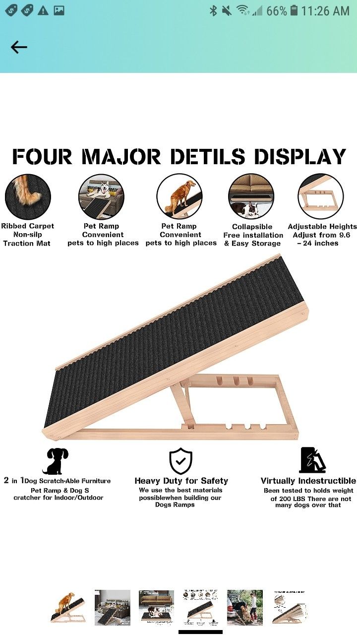 SASRL Adjustable Pet Ramp for All Dogs and Cats - Folding Portable Dog Ramp for Couch or Bed with Non Slip Carpet Surface, 40”Long