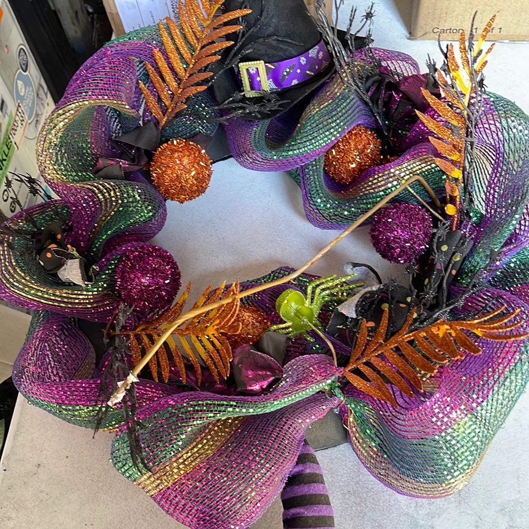 20” Halloween Wreath with Spider and Witch legs