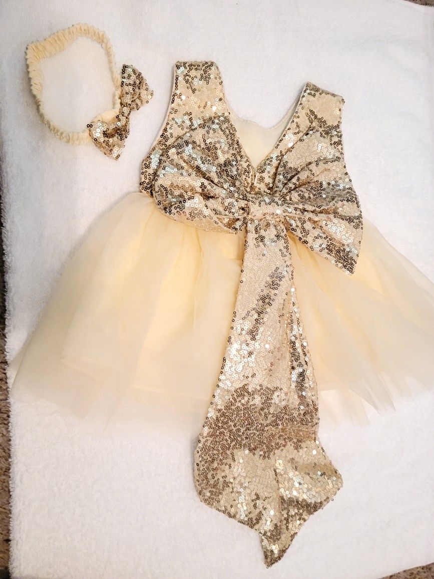 Forever Princess Tulle Sequin Bowknot Lace Wedding Party Dress Tutu Headband Dress