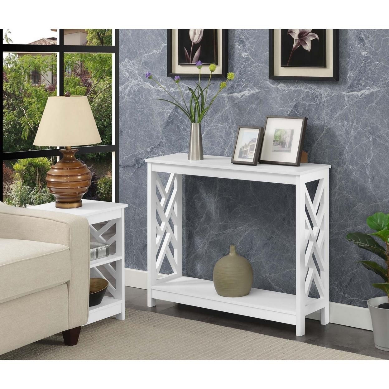 Titan Console Table with Shelf, White
