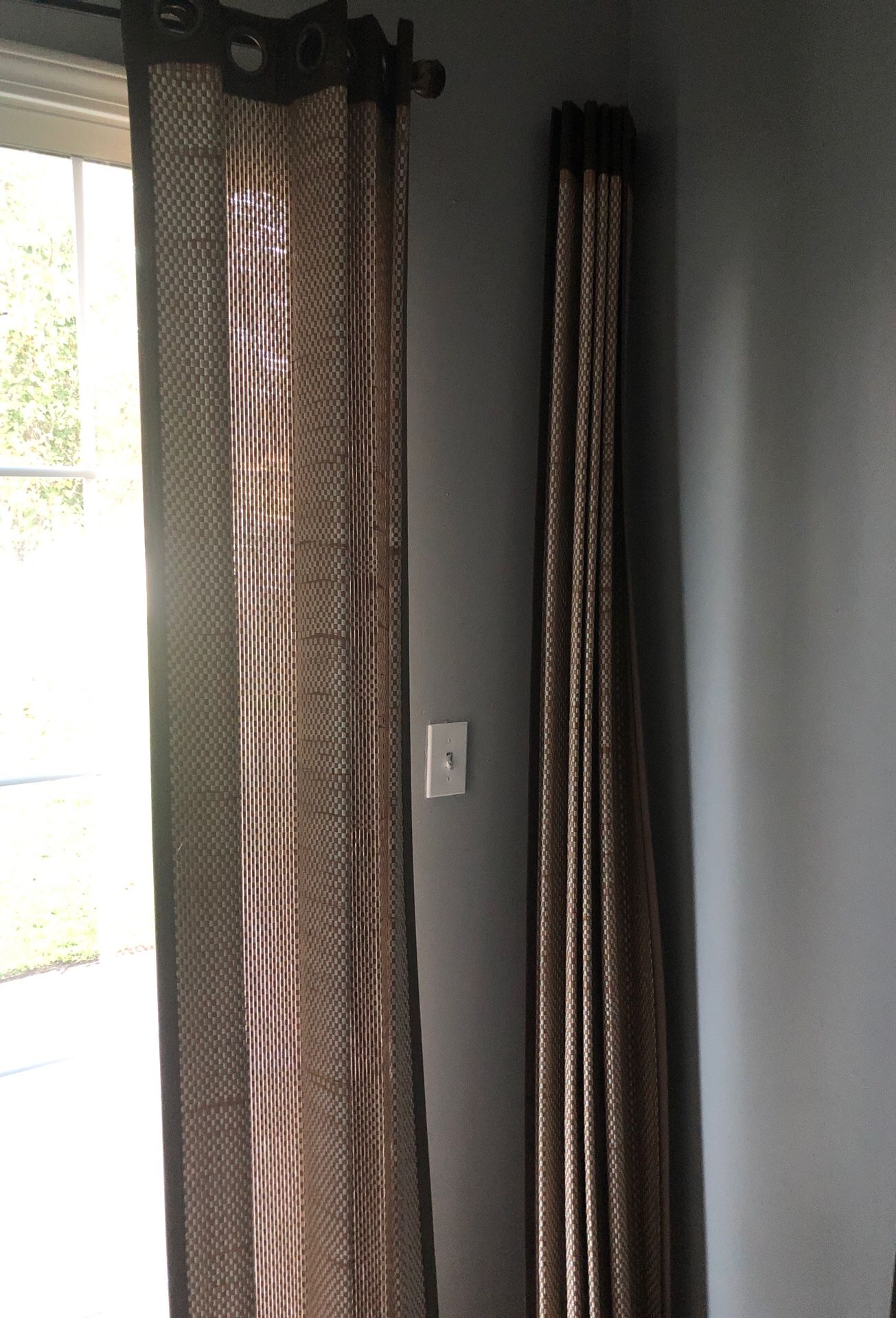 Pier 1 imports Bamboo designer window/door curtains set of 2 42 by 84 light beige/white woven firm material