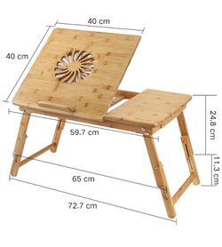 Nnewvante Laptop Desk Adjustable Laptop Desk Table 100% Bamboo with USB Fan Foldable Breakfast Serving Bed Tray w' Drawer Leg Cover Thumbnail