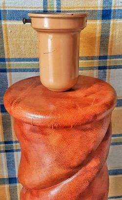 Art Deco Russel Wright Era Leather Twist Table Lamp w Diffuser And Silk Cord Thumbnail