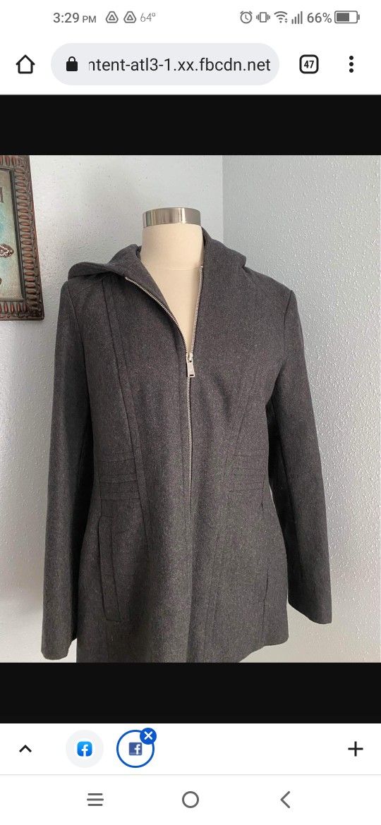 New Without Tags Avanti Women's Wool Coat Parka Jacket Medium Tall Charcoal Gray Zipper