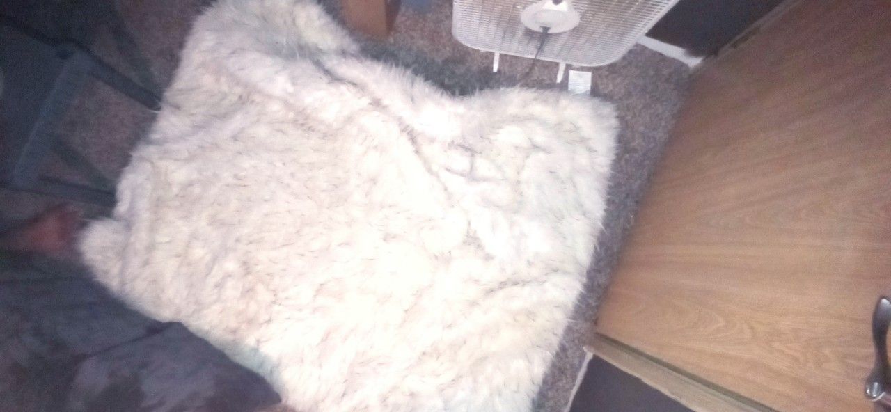 White faux fur - Small Rug/ Blanket /Comforter/Throw