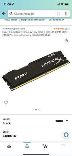 HyperX Fury 2400mhz DDR4 (2x8gb) RAM Thumbnail