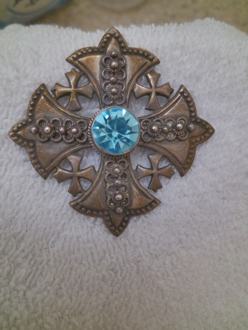 vintage Sterling Silver 90/100 Brooch 4" Solid Nice Patina