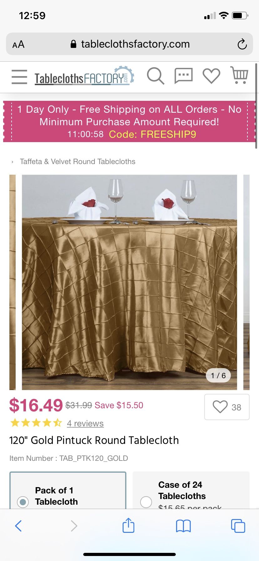 Gold Table linens 120 Inch Round!! 7 Total!