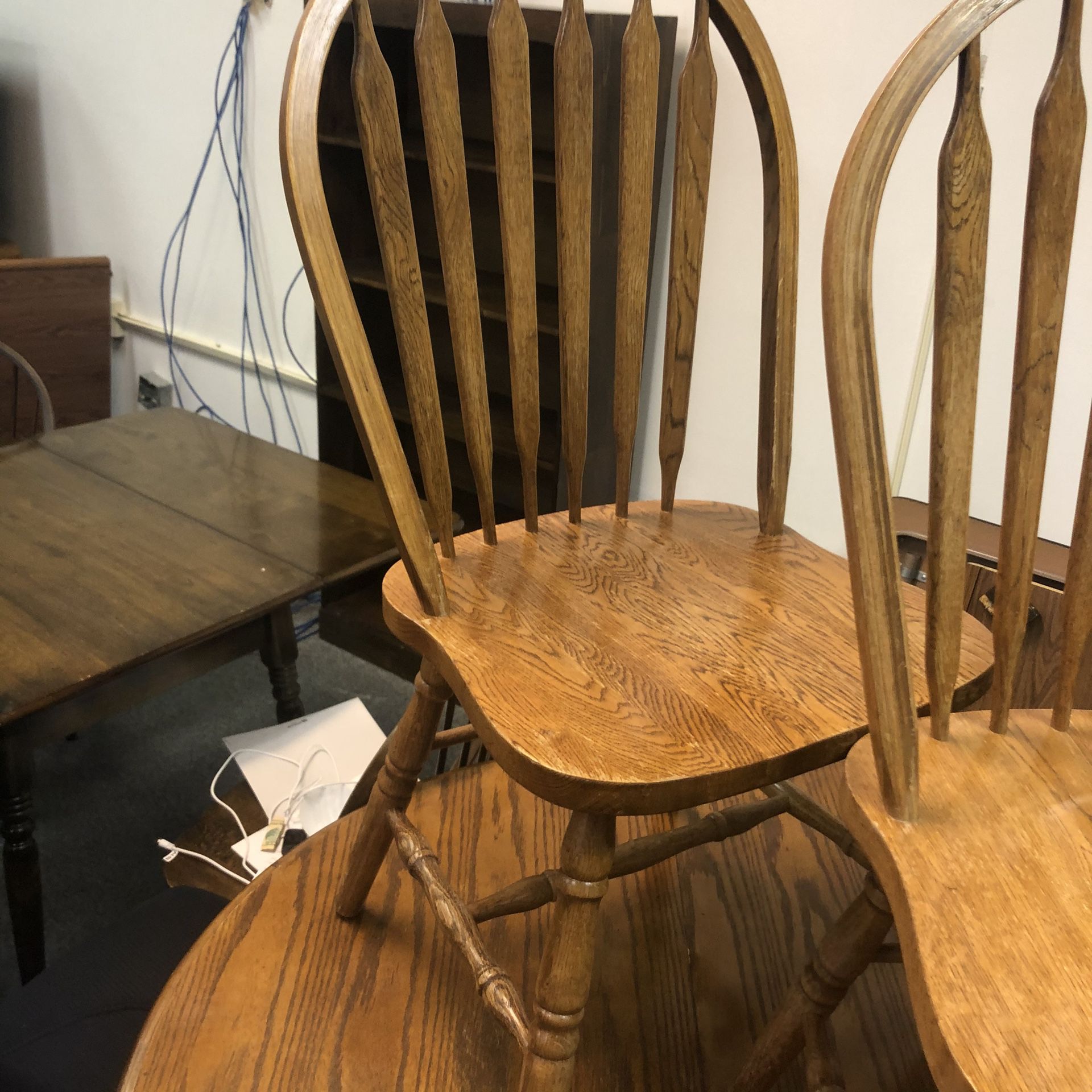 Vintage Solid Oak Table With Three Matching Chairs