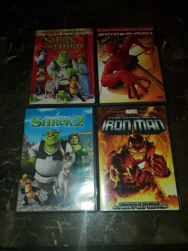 Movie Discs Of Shrek, Spiderman, Lion King, Kung Fu Panda, And More 