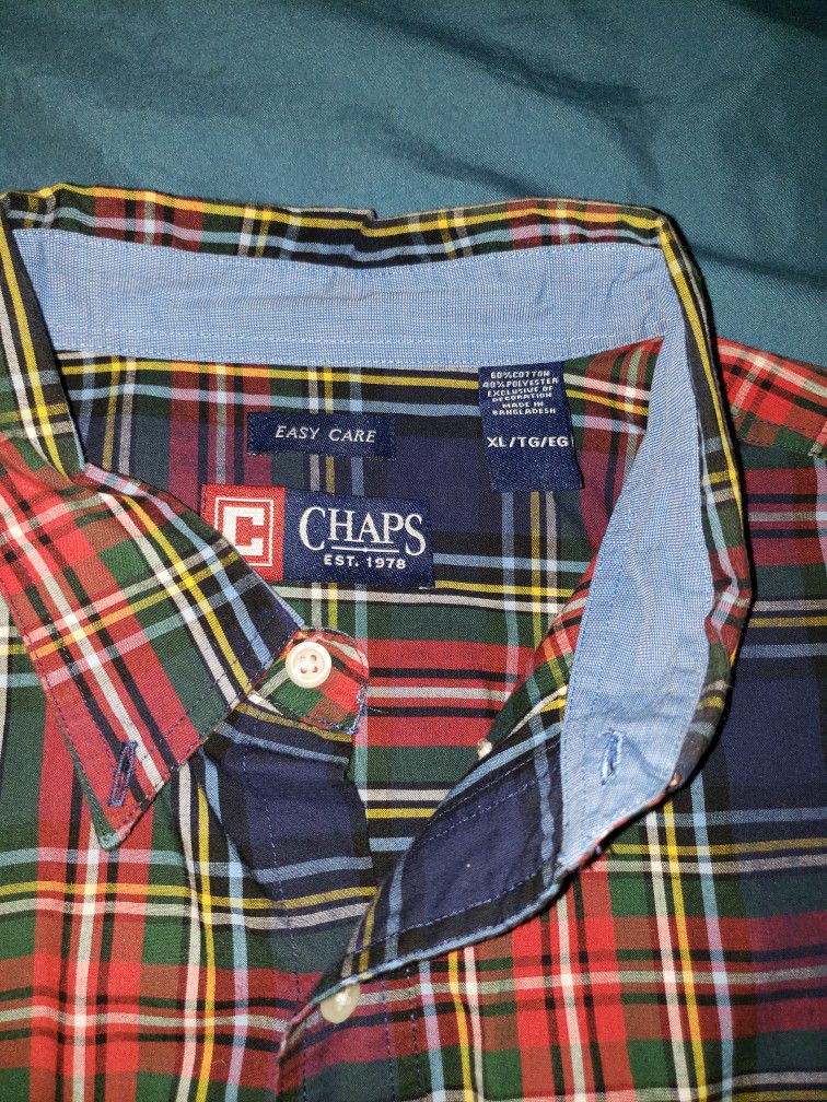 Men's Chaps Button Up Dress Shirt long sleeve Plaid Size XL
