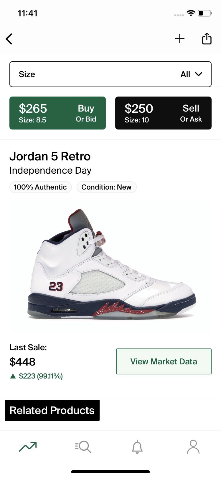 Jordan’s 5s Independence Day Size 8.5